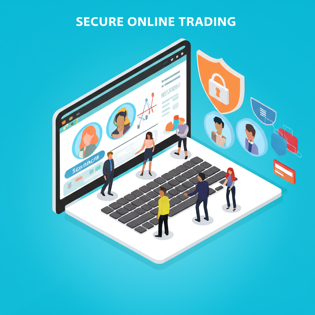 Secure online trading, global users, illustration