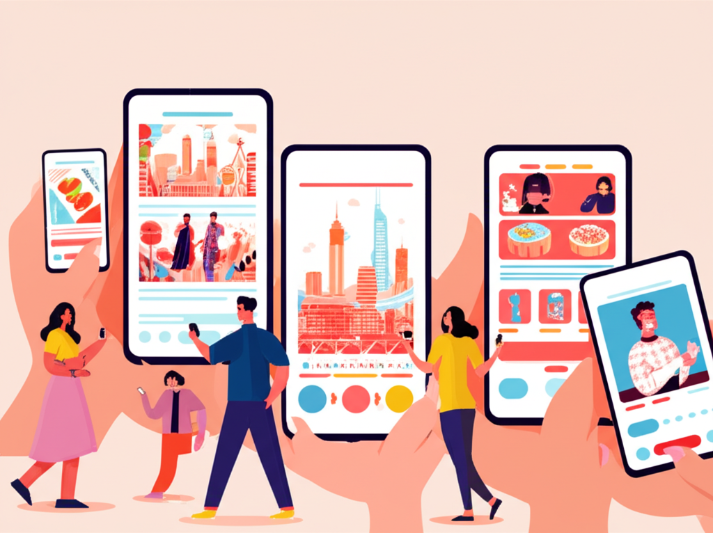 香港人使用手機互動,展現本地美食、地標與時尚文化