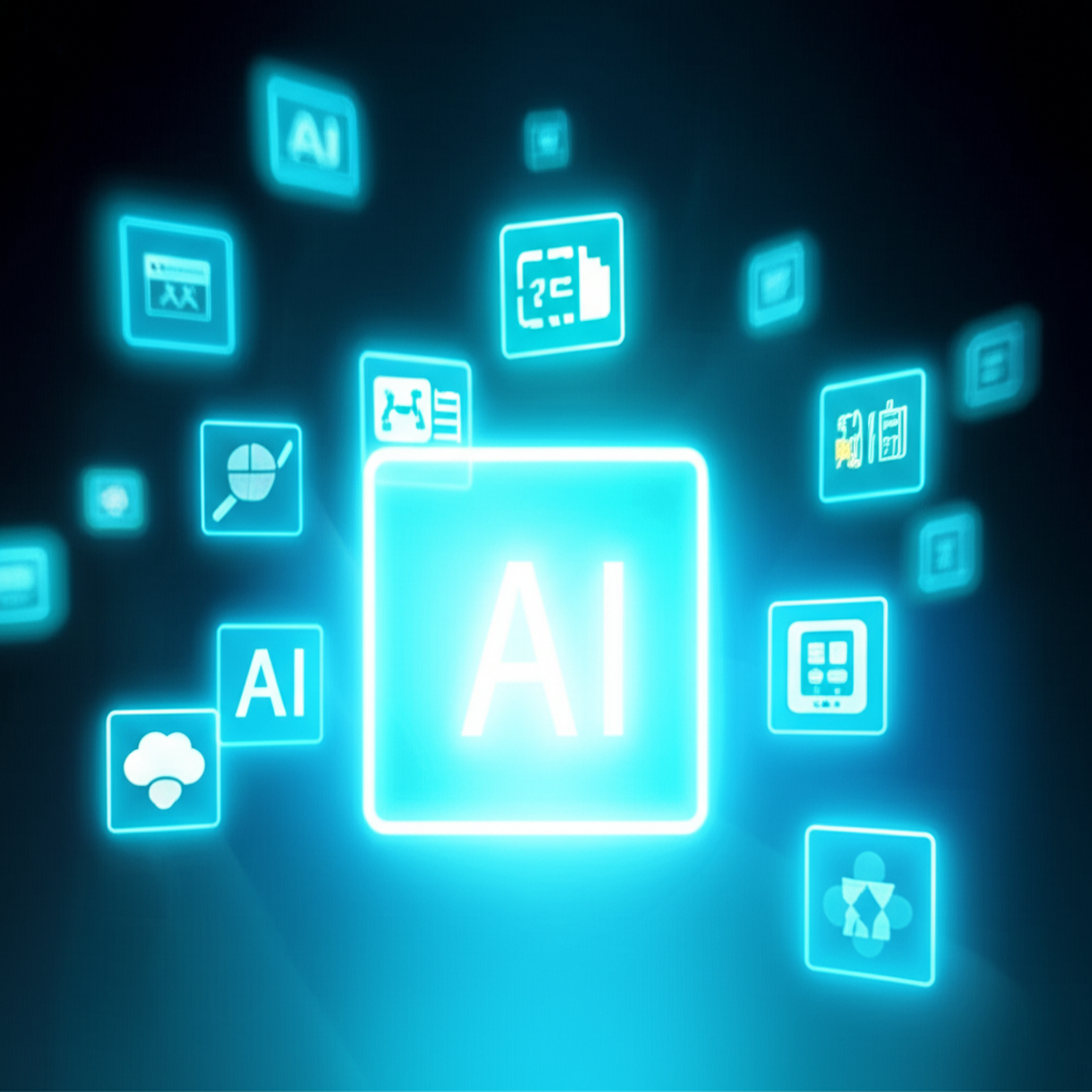 頂尖 AI 寫作工具如 Jasper 以圖標呈現,準備深度評測,展示其功能與應用