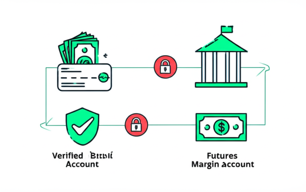 資金從個人銀行帳戶安全轉入期貨保證金專戶,強調合規與可追蹤性示意圖