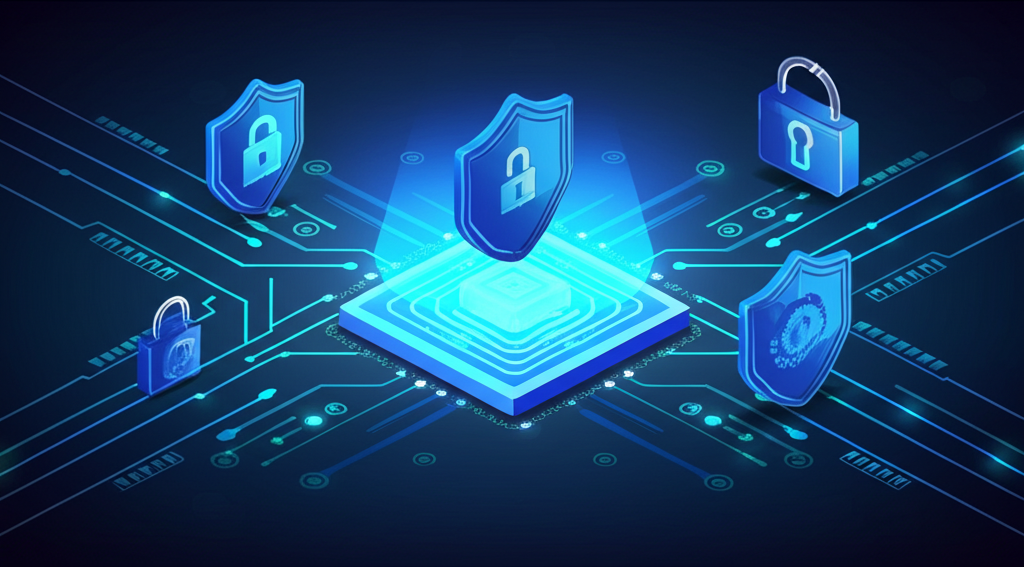 Gate.io 加密交易所安全防護概念圖，展示冷熱錢包、多重驗證、生物辨識與即時監控如何保護用戶資產