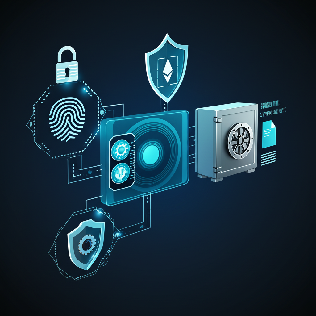 加密平台資安防護示意圖,包含多重驗證、冷錢包儲存金庫與保險機制,全面保護用戶數位資產