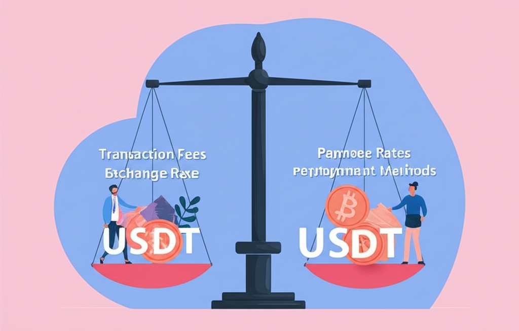 購買 USDT 時權衡手續費、匯率與支付方式的因素,象徵聰明選擇與成本分析