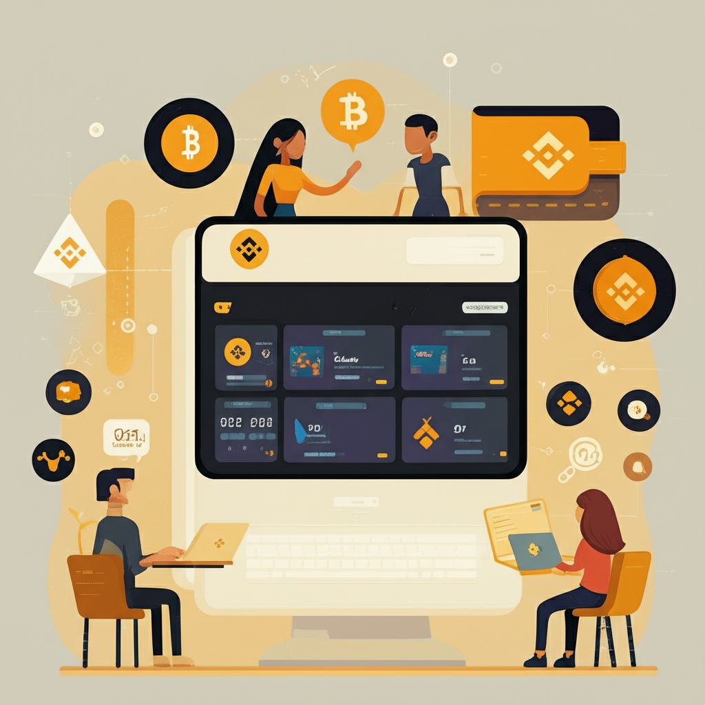 不同用戶群體使用幣安錢包進行交易與DeFi、NFT應用的多元插圖