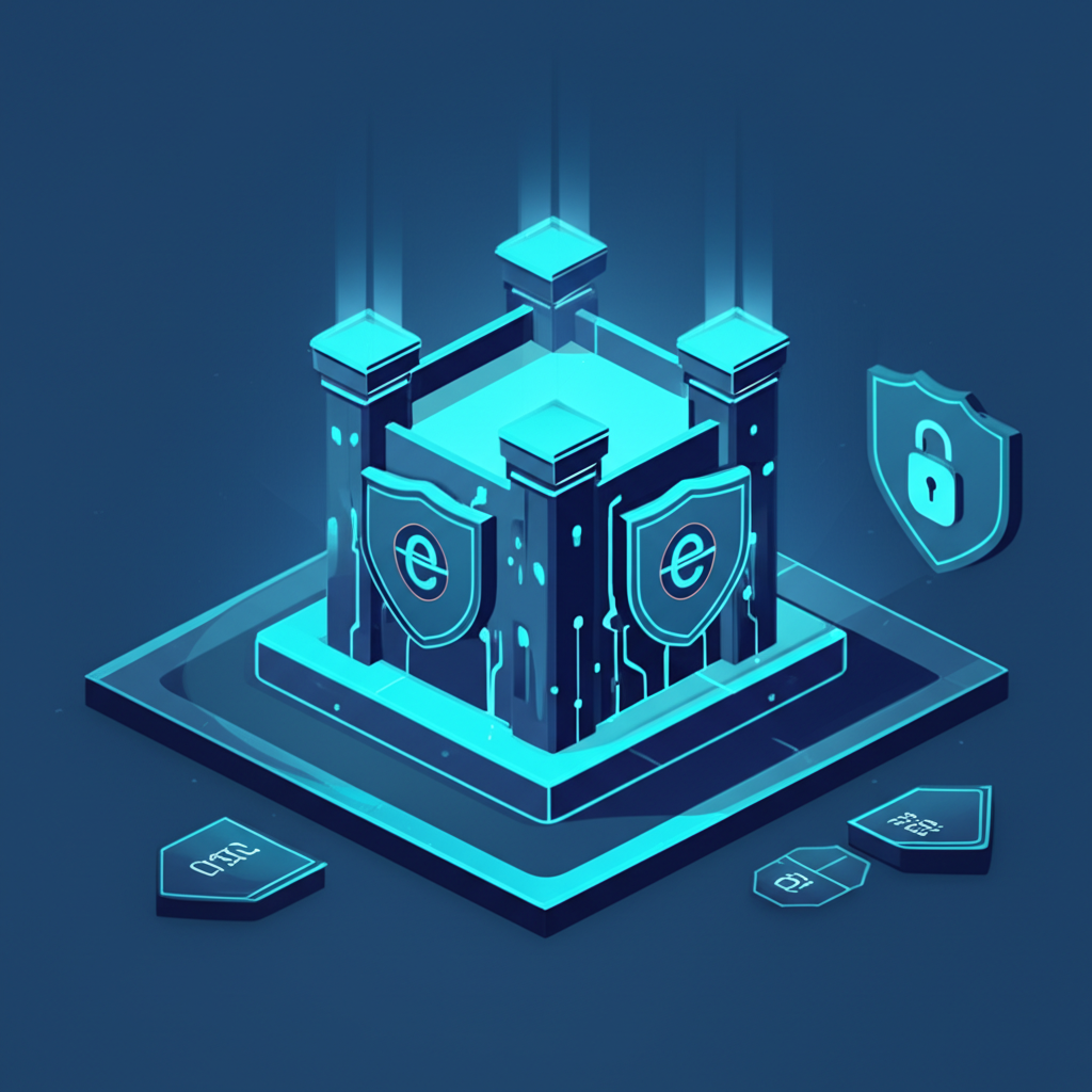 eToro平台如數位堡壘般受CySEC、FCA、ASIC監管保護的插圖，強調客戶資金安全與反洗錢措施