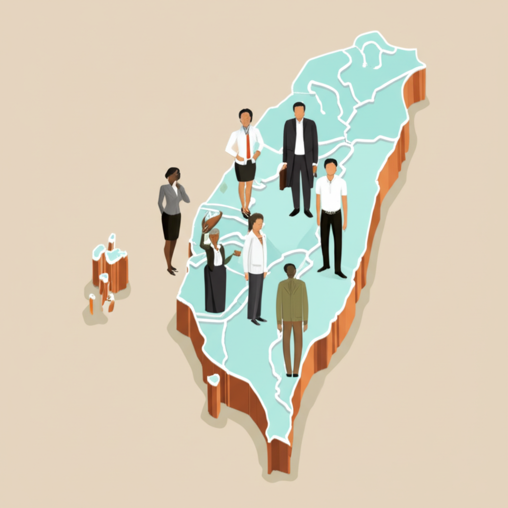 Illustration of diverse traders on Taiwan map
