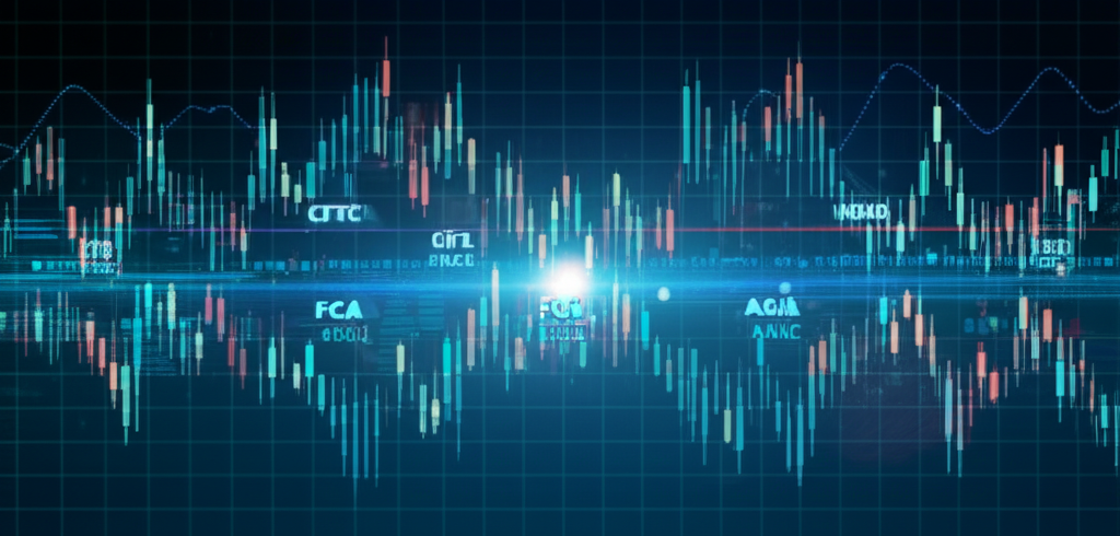 高速金融數據流與全球監管機構保護機制示意圖,象徵OANDA的安全性與權威性