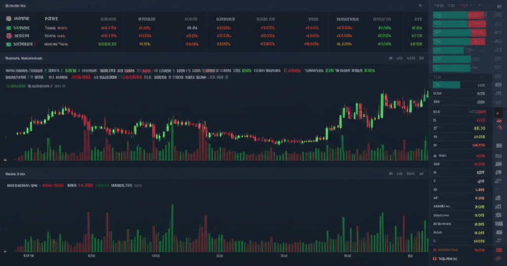 即時加密貨幣圖表儀表板,顯示漲跌趨勢、市值、交易量和流通供應等市場動態