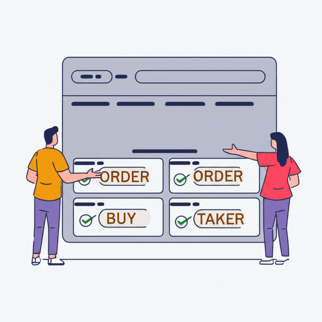 訂單簿市場中,一位角色掛單提供流動性,另一位立即吃單消耗流動性,象徵活躍交易環境