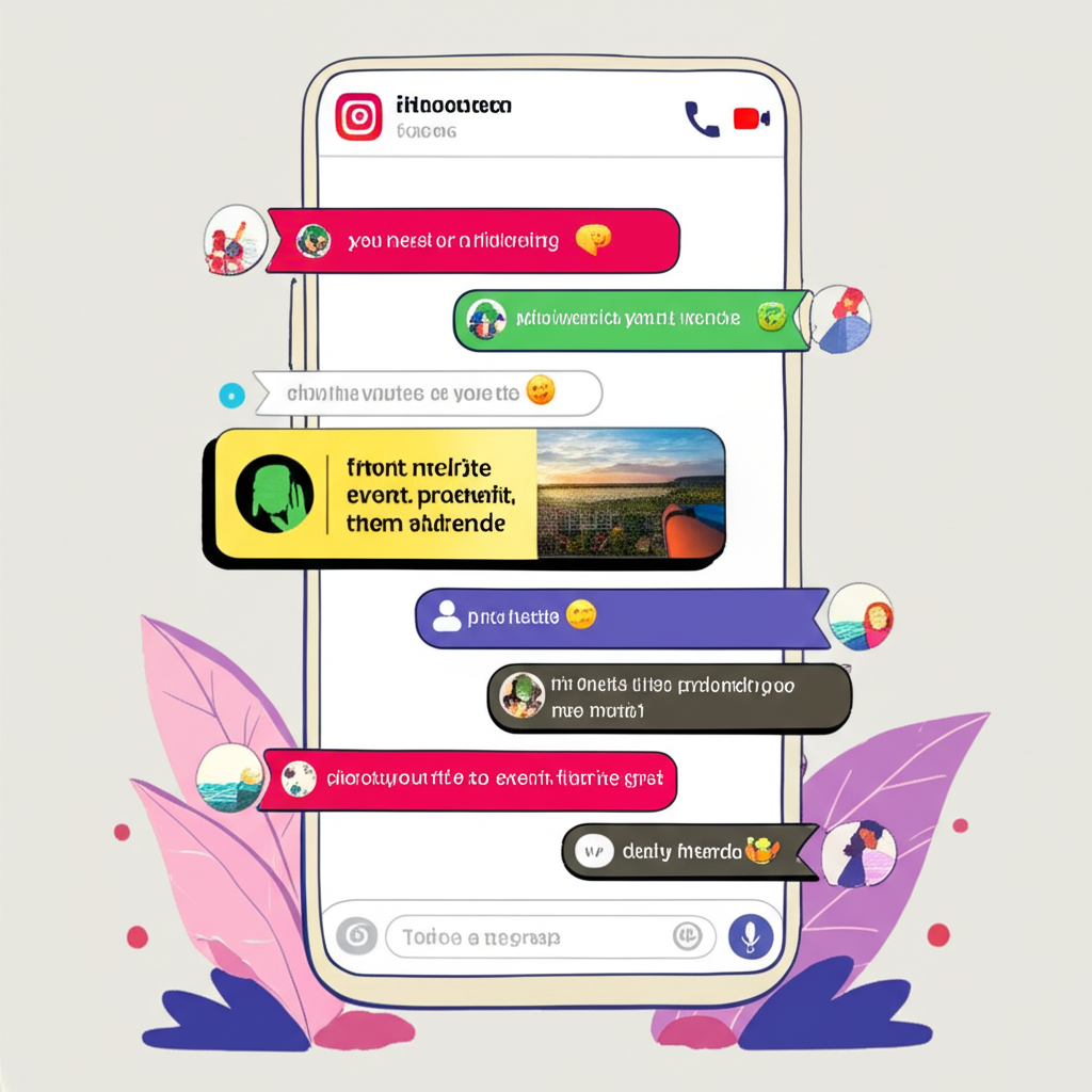 朋友們在 Instagram 群組中私下聊天與分享內容,展示規劃活動、日常分享及興趣討論的多元活動,充滿活力與友善氛圍