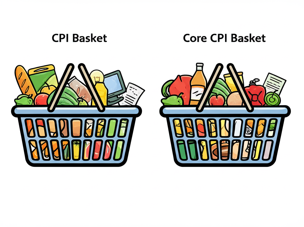 比較CPI和核心CPI的兩個購物籃,一個包含所有商品,另一個排除食品和能源,強調穩定性