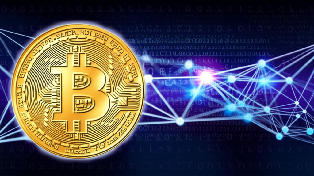 去中心化數位貨幣示意圖,金色比特幣符號在全球節點網絡中流動,象徵加密交易與區塊鏈技術