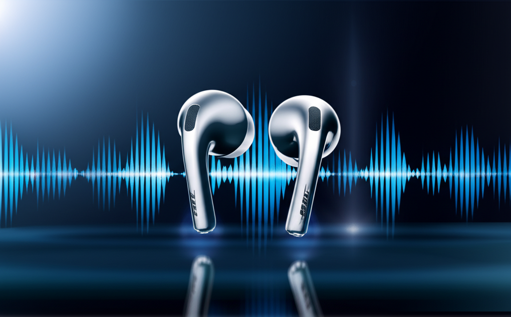 高階無線藍牙耳機如Sony、Apple AirPods Pro和Bose QuietComfort Ultra,展示先進降噪功能如聲音屏障和清晰音波,在奢華環境中呈現