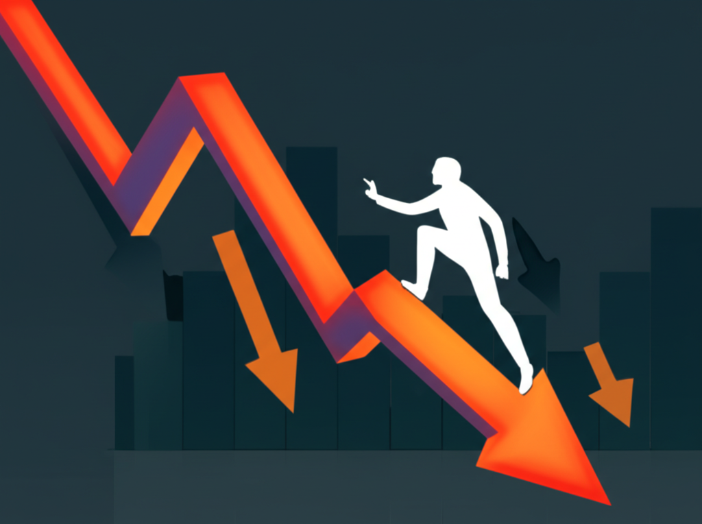 投資人運用放空策略在市場下跌中獲利或對沖投資組合風險的示意圖