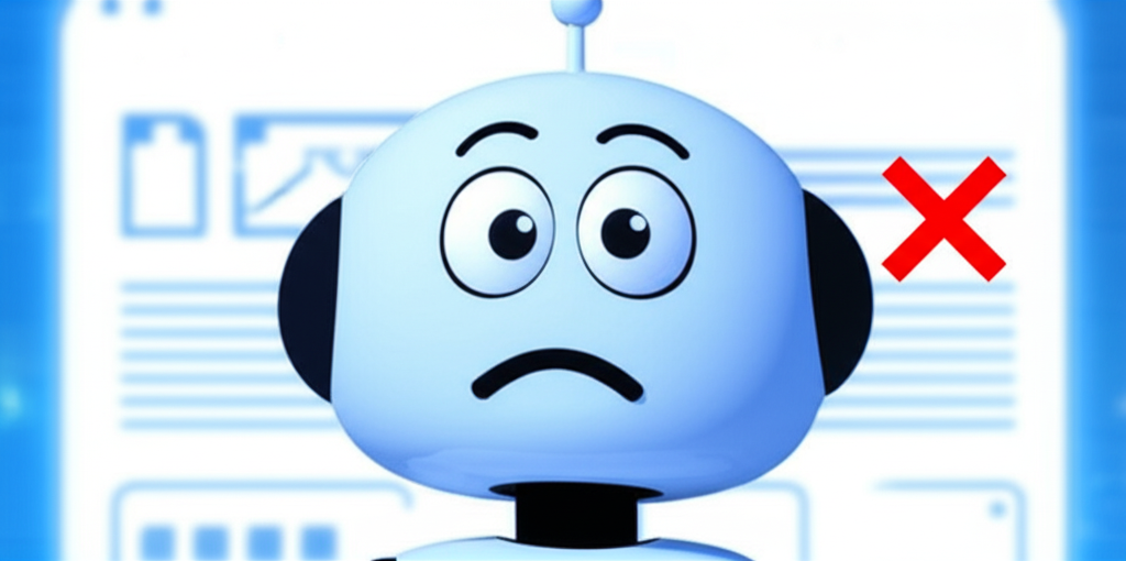 AI assistant avatar showing task halt with red X symbol on digital interface