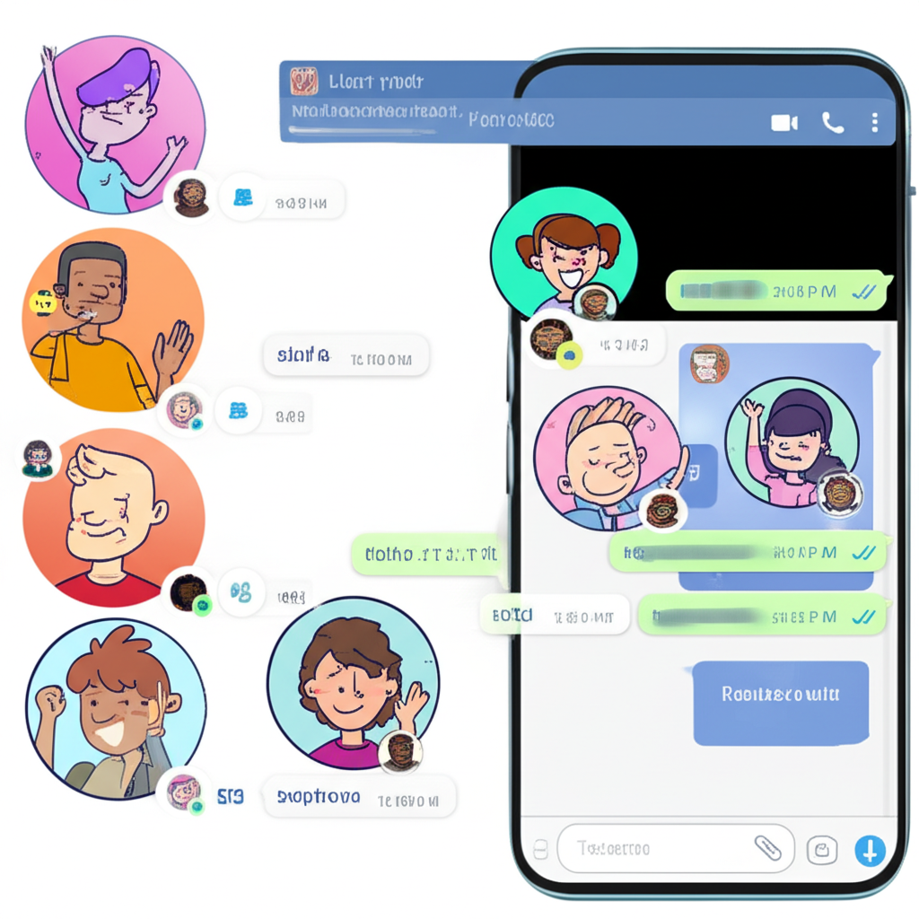 多樣用戶在 Telegram 群組介面中即時溝通的插圖,突顯其獨特設計與作為社交平台的吸引力
