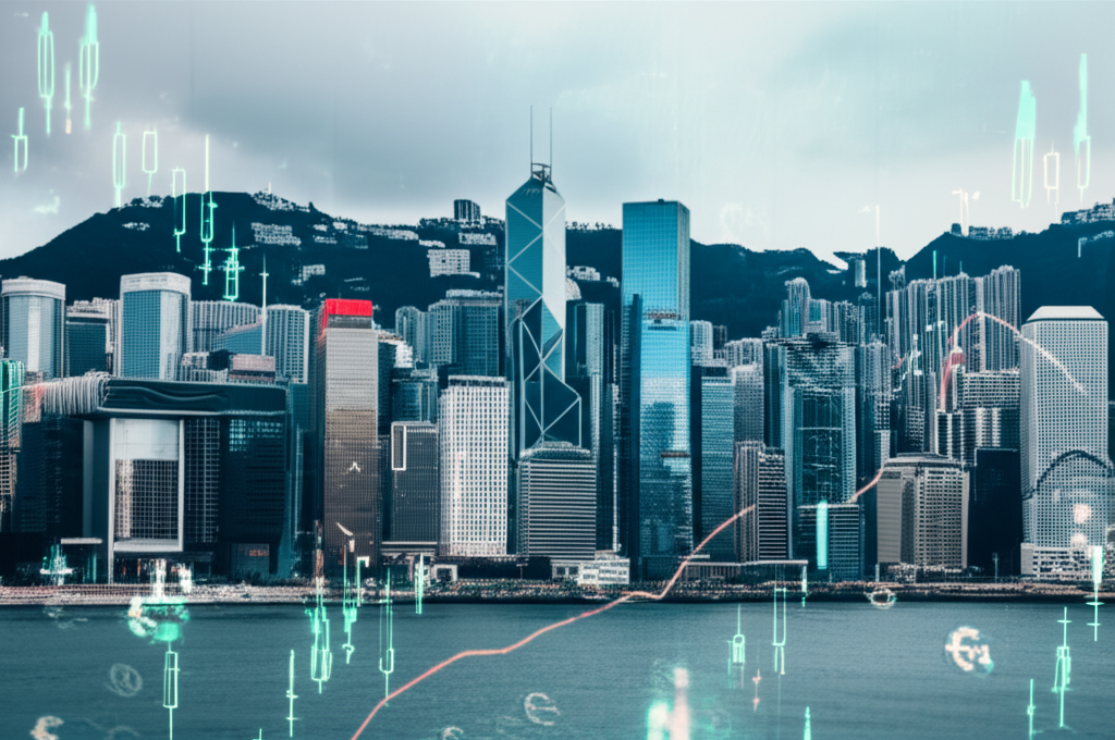 Hong Kong city, forex charts, illustration