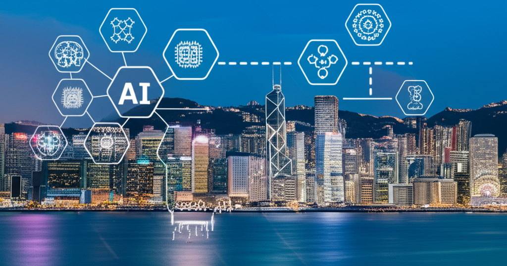 AI forex tools with Hong Kong skyline