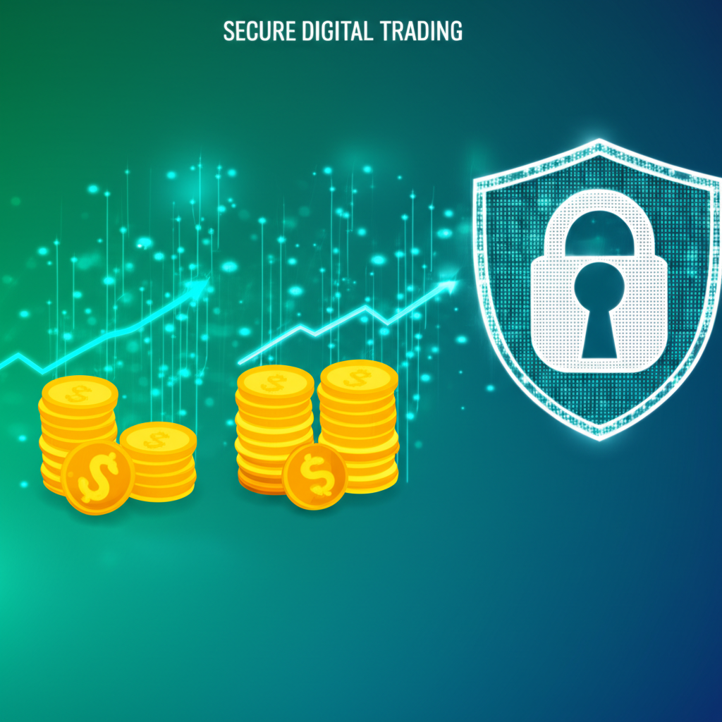 Secure digital trading, money growth, illustration