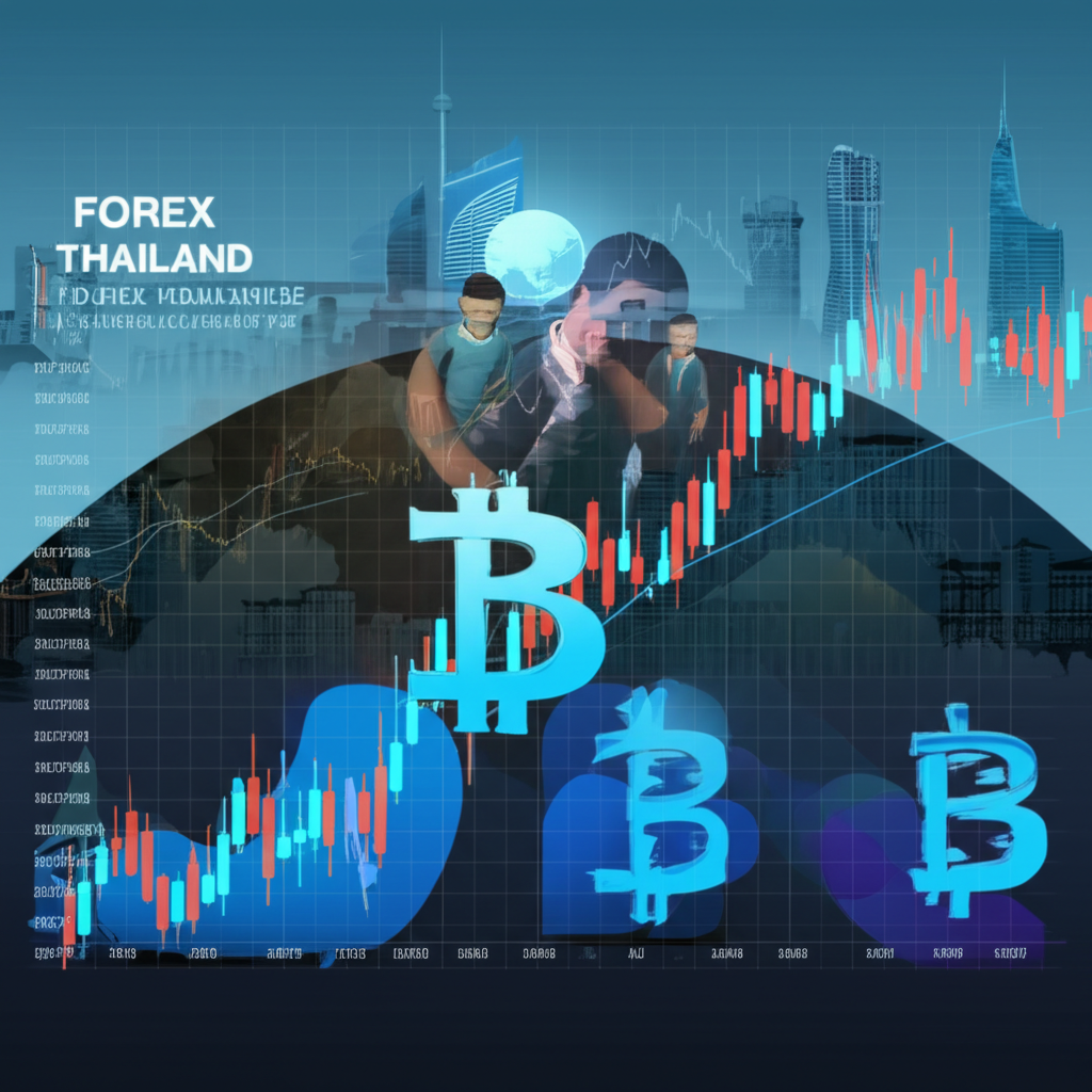 Trader, forex charts, Thailand market, illustration