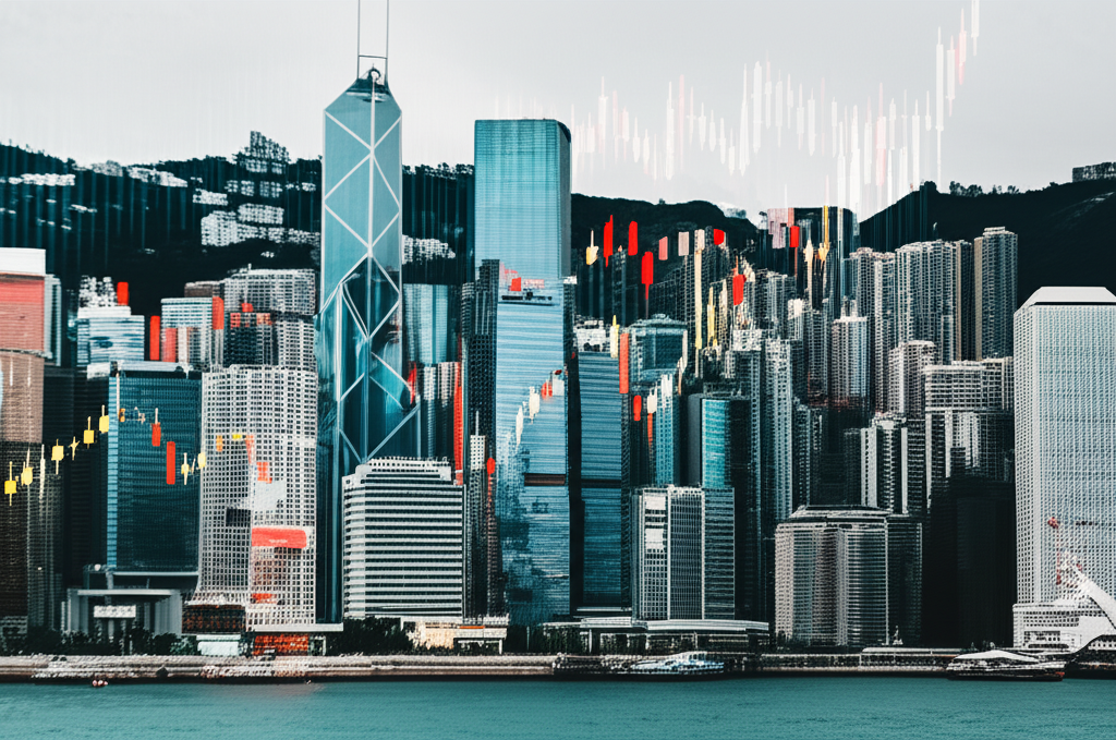 Hong Kong skyline with forex charts overlay