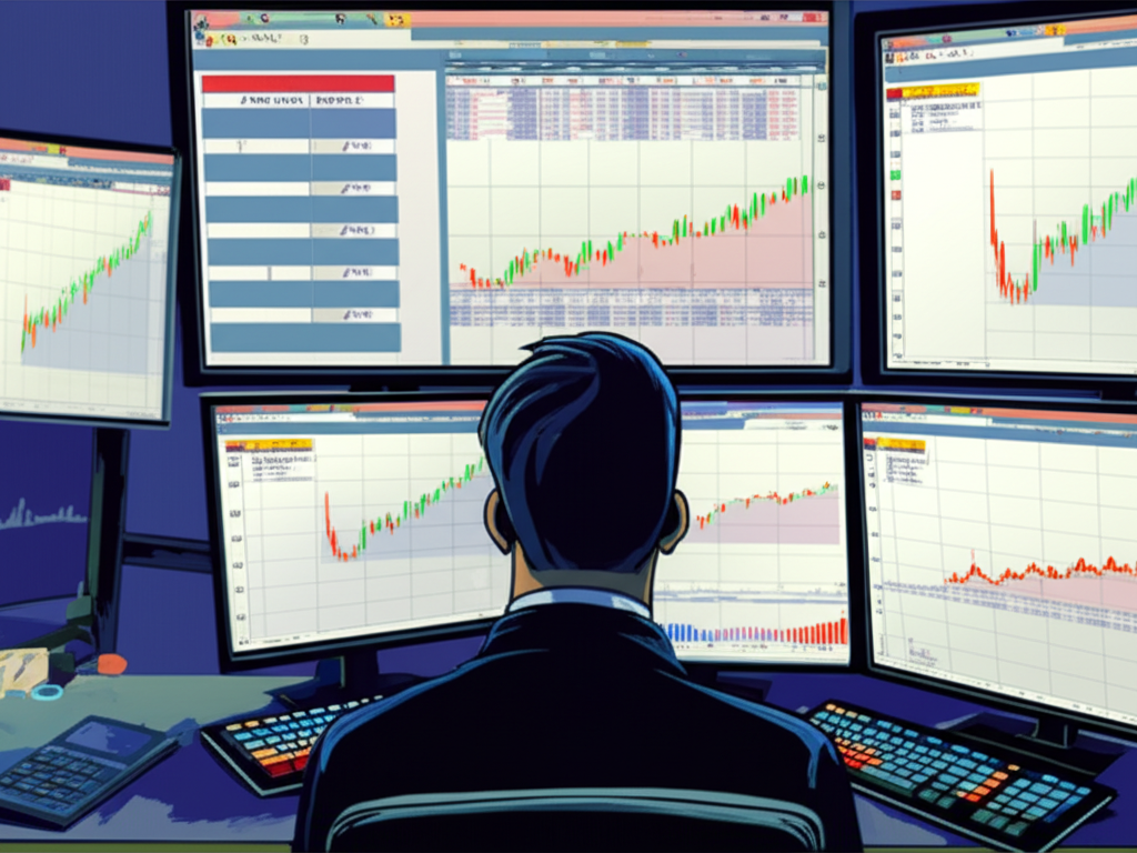 Trader optimizing spread, slippage. Illustration.